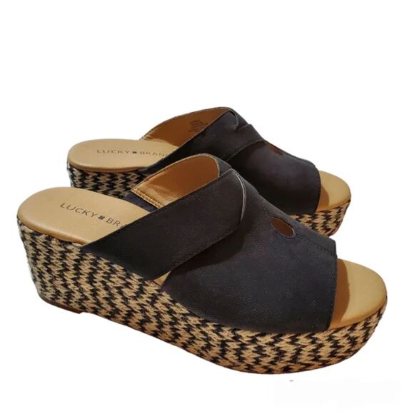 Lucky Brand / Genzy Platform Espadrille Wedge Sandals in Black / Size 8.5 - Picture 2 of 15